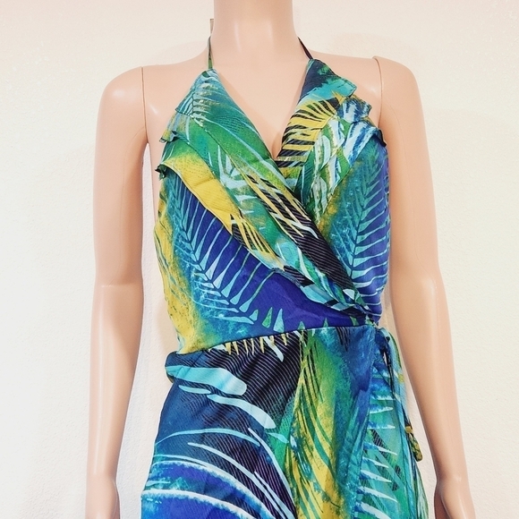 Cache Tropical Wrap, Sexy Blue, Green, Yellow MAXI DRESS Size S - Picture 3 of 14